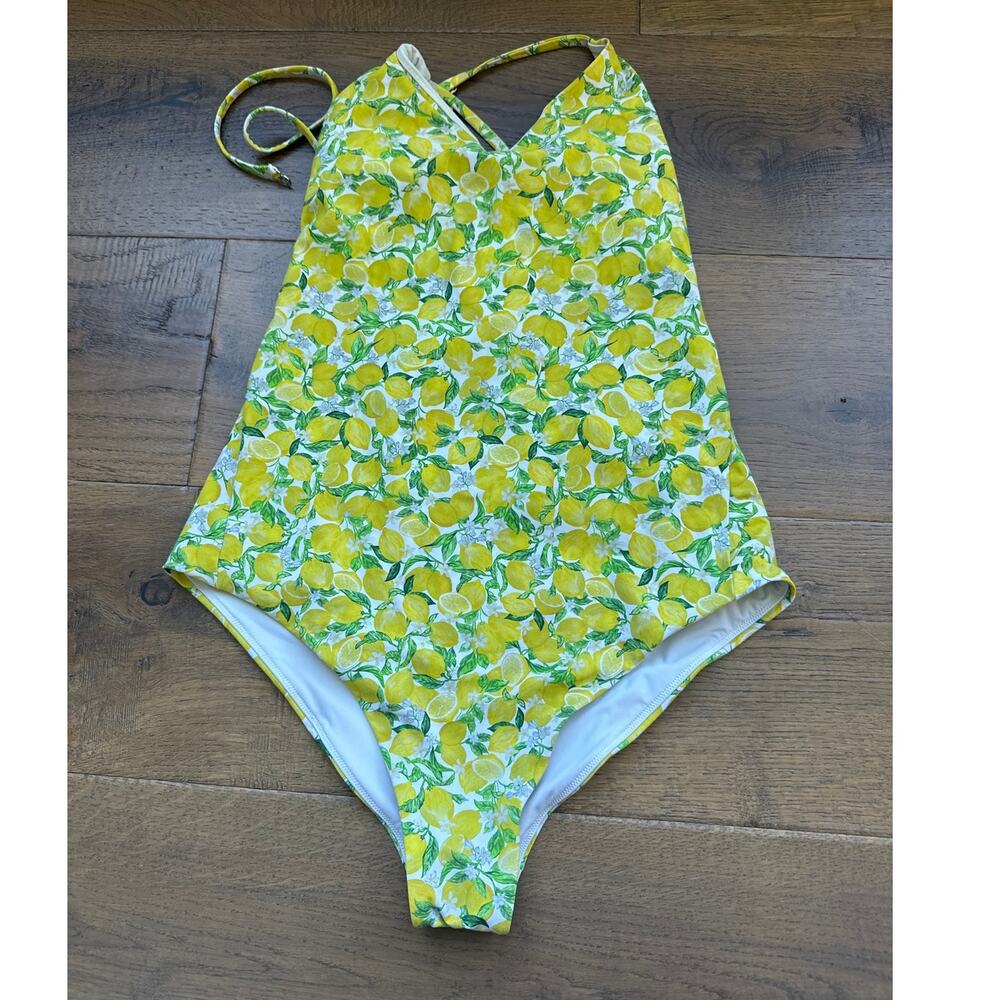 Lululemon Lemon Weave the Waves One Piece Swimsuit Yellow Green Womens M